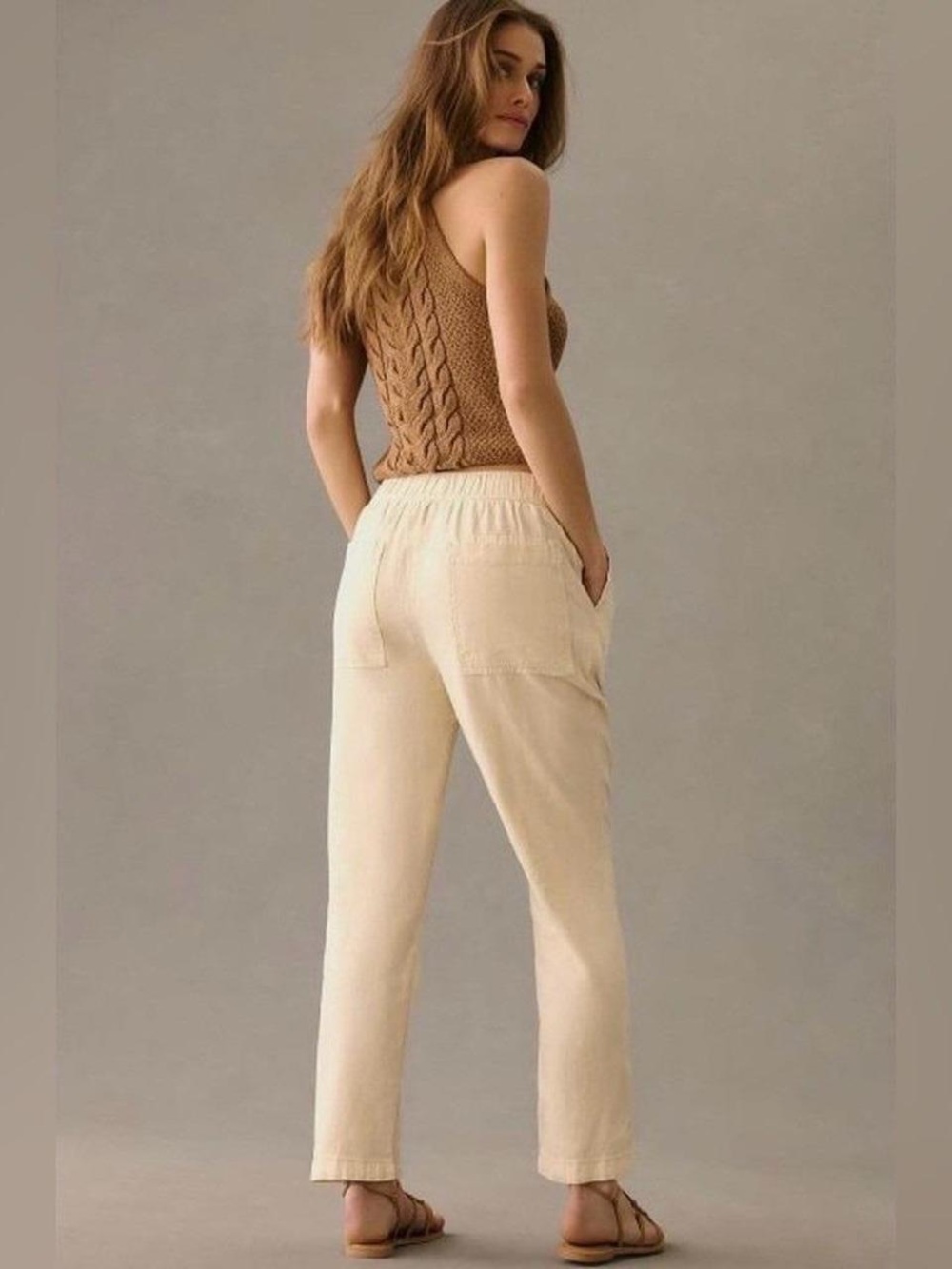 Anthropologie Pilcro Cream Linen Pull-on Drawstring Pants Size XXS